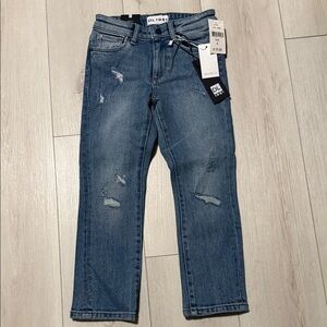 DL1961 Kid’s Skinny Medium Blue Straight Jeans with Distressed Detail size 6
